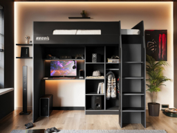 Recoil Summit Gaming High Sleeper with Wardrobe Black & Grey - thumbnail 2