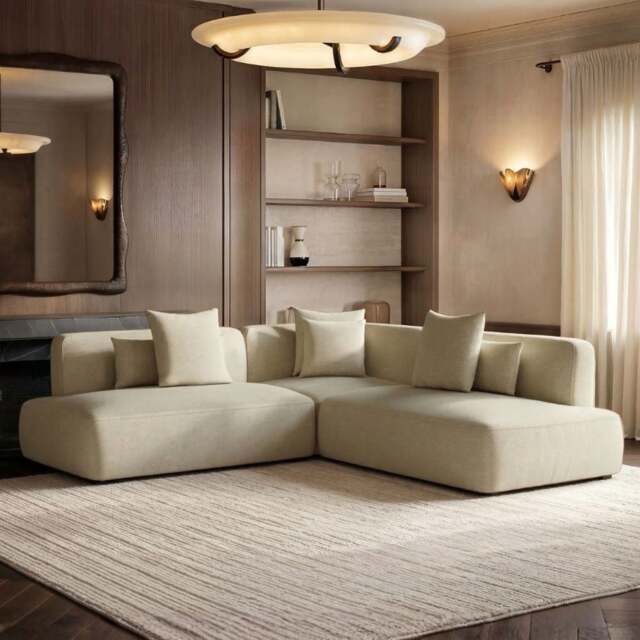 SOLACE+CO Luna Large Corner 5 Seater Sofa Cream Chenille - image 1