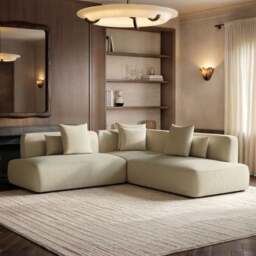 SOLACE+CO Luna Large Corner 5 Seater Sofa Cream Chenille