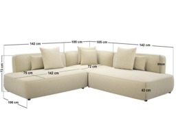SOLACE+CO Luna Large Corner 5 Seater Sofa Cream Chenille - thumbnail 6
