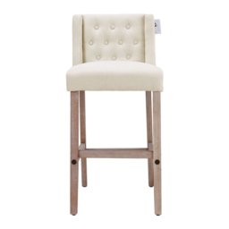 Living & Home Rustic Set of 2 Bar Stools Linen Tufted with Wood Legs - thumbnail 4