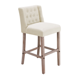 Living & Home Rustic Set of 2 Bar Stools Linen Tufted with Wood Legs - thumbnail 2