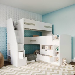 Flair Oscar Staircase Triple Bunk Bed with Storage White