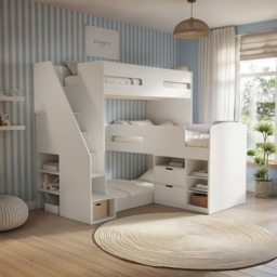Flair Oscar Staircase Triple Bunk Bed with Storage White