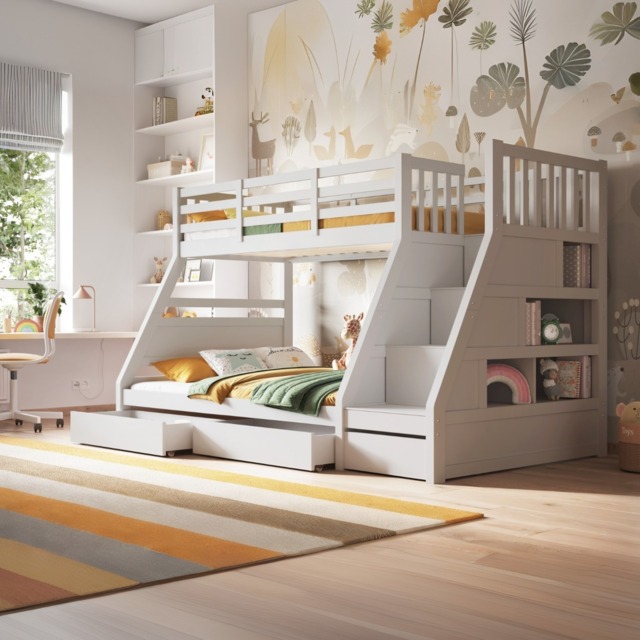 Flair Lunar Triple Staircase Bunk Bed with Storage White - image 1