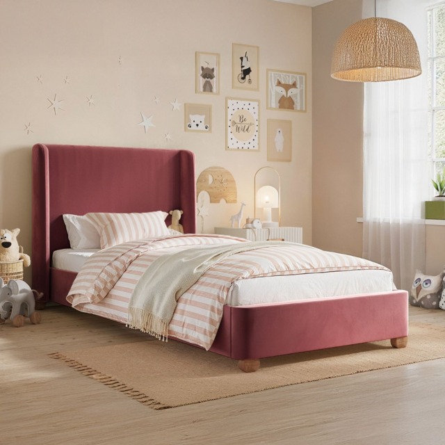 Flair Alma Single Winged Headboard Bed Pink Velvet - image 1