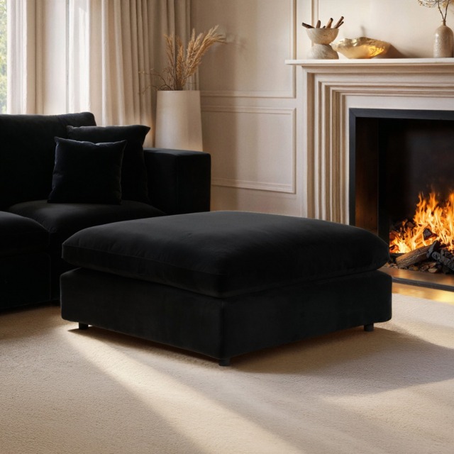 "SOLACE+CO Asher Large Square Footstool Black Velvet " - image 1