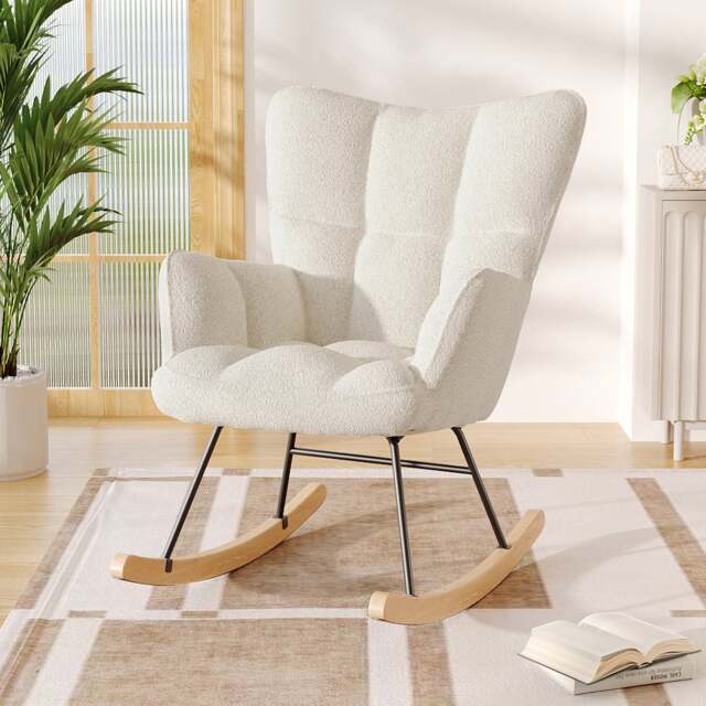 Living & Home Tufted Upholstered Rocking Chair Cream - image 1