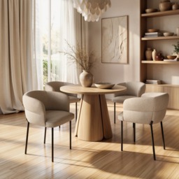 SOLACE+CO Ebony Oak Extendable Dining Set with 4 Elise Fabric Chairs Beige
