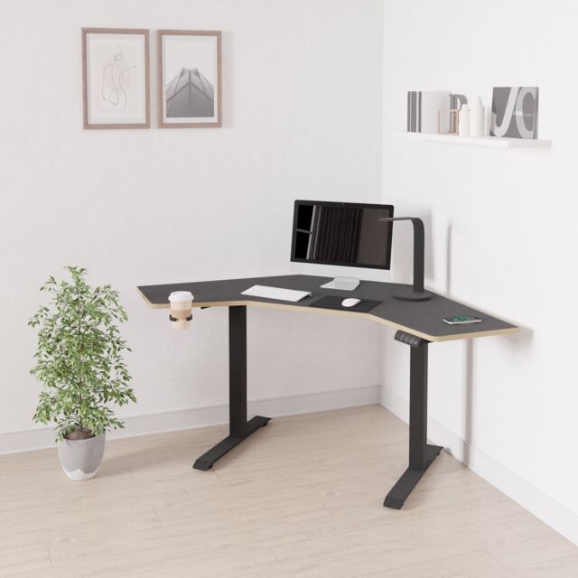 "Koble Gino Height Adjustable Corner Desk With Wireless Charging Black " - image 1