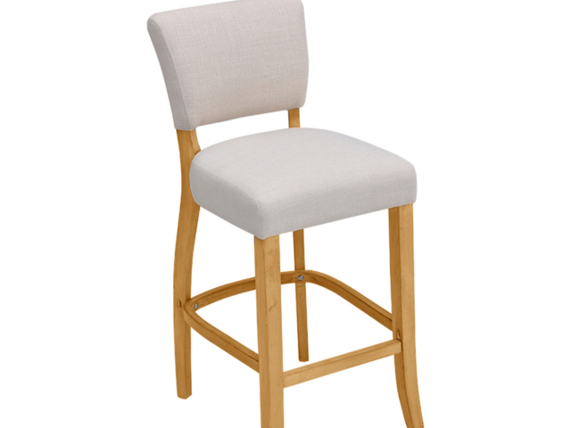Living & Home Linen Bar Stools Set of 2 with Backrest Rubberwood-Light Grey - image 1
