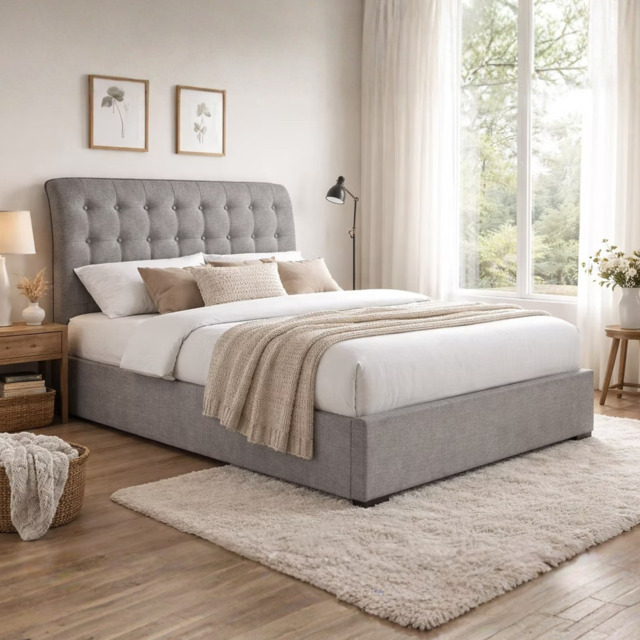 Time Living Hamilton Fabric Bed Frame-Light Grey-Kingsize - image 1