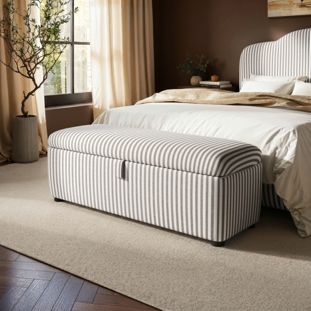 SOLACE+CO Skylynn Ottoman Blanket Box Cream Striped Woven Fabric Cream & Brown - image 1