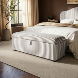SOLACE+CO Skylynn Ottoman Blanket Box Cream Striped Woven Fabric Cream & Brown