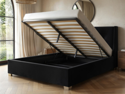 Flair Artemis Kingsize Ottoman Bed with Cushioned Button Headboard Black Velvet - thumbnail 3