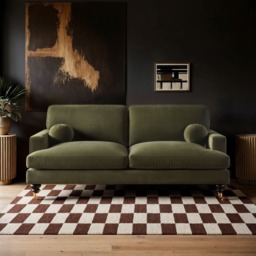 SOLACE+CO Addison 3 Seater Sofa with Caster Legs Khaki Green Velvet