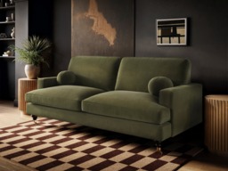 SOLACE+CO Addison 3 Seater Sofa with Caster Legs Khaki Green Velvet - thumbnail 2