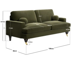 SOLACE+CO Addison 3 Seater Sofa with Caster Legs Khaki Green Velvet - thumbnail 6