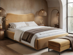 SOLACE+CO Ember Ottoman Bed Sand Velvet Double