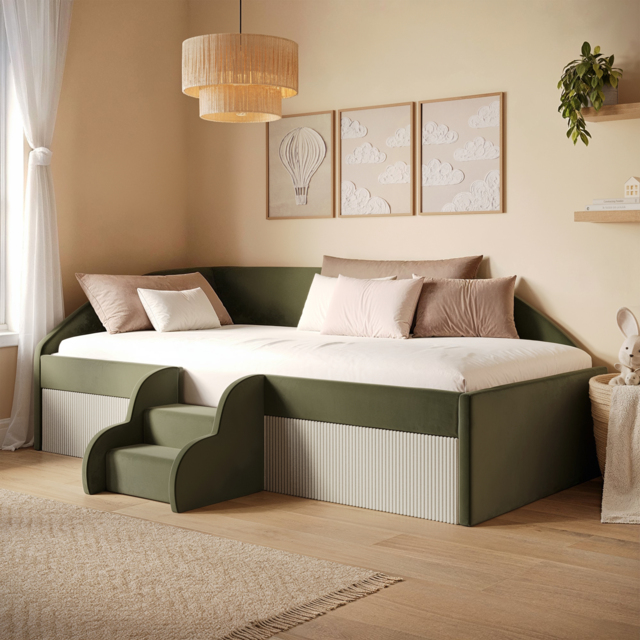 Flair Aviana Low Sleeper Bed Olive Green Velvet & Beige Cord - image 1