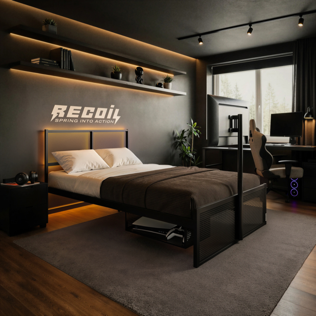 Recoil Kage Metal TV Bed with Storage & LED Black Small Double - image 1