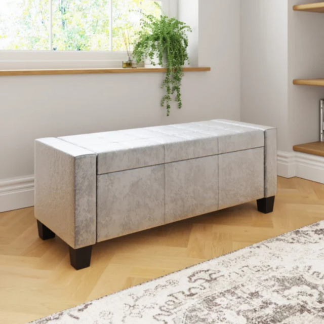 GFW Verona Crushed Velvet Ottoman Storage Bench-Grey - image 1
