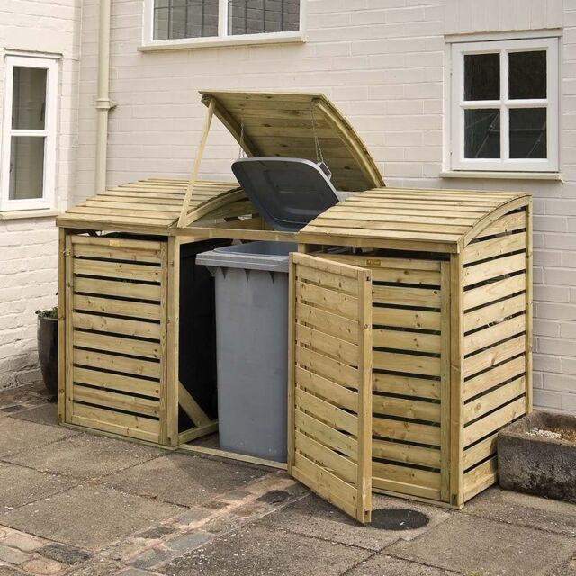 Rowlinson Wooden Triple Wheelie Bin Storage in Natural Timber - image 1