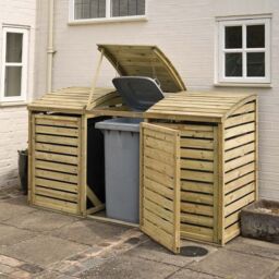 Rowlinson Wooden Triple Wheelie Bin Storage in Natural Timber