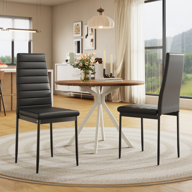 "Living & Home Set of 2 Dining Chairs Upholstered Faux Leather-Black " - image 1