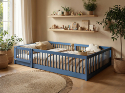 Flair Imogen Montessori Toddler Floor Bed with Safety Fence Blue - thumbnail 2