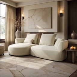 SOLACE+CO Lia Large L-shaped 4 Seater Sofa Cream Chenille - thumbnail 1