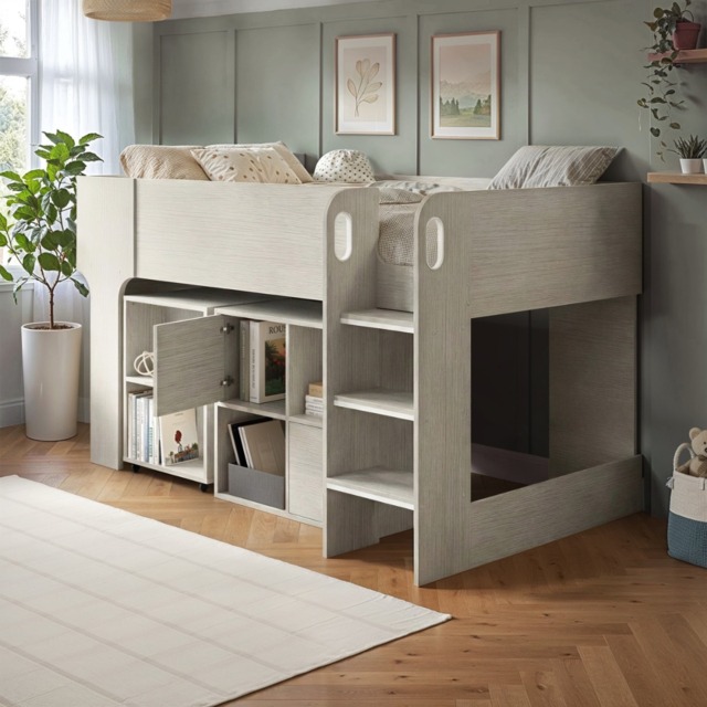 Flair Leo Mid Sleeper with Desk & Storage White Oak - image 1