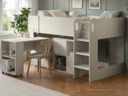 Flair Leo Mid Sleeper with Desk & Storage White Oak - thumbnail 2