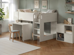 Flair Leo Mid Sleeper with Desk & Storage White Oak - thumbnail 4