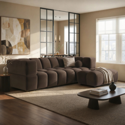 SOLACE+CO Jenson 4 Seater Cloud Bubble Sofa with Footstool Brown