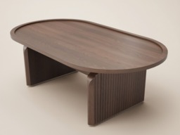 SOLACE+CO Varm Ribbed Wooden Oval Coffee Table Walnut - thumbnail 2