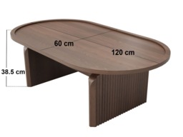 SOLACE+CO Varm Ribbed Wooden Oval Coffee Table Walnut - thumbnail 4