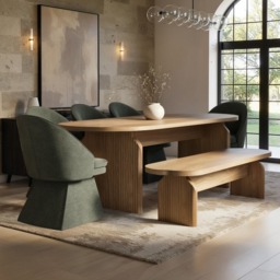 SOLACE+CO Varm Oak Extendable Table with Bench & Aiko Chairs Dining Set 5 Chairs