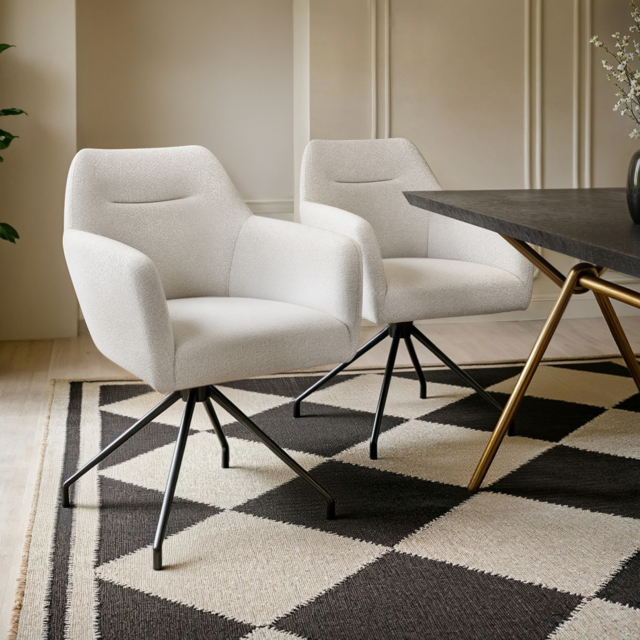 SOLACE+CO Isla Swivel Dining Chair Set of 2 Cream Boucle - image 1