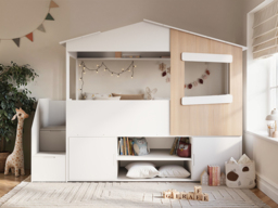 Flair Dreamland House Staircase Mid Sleeper with Storage White & Oak - thumbnail 2