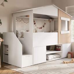 Flair Dreamland House Staircase Mid Sleeper with Storage White & Oak - thumbnail 1