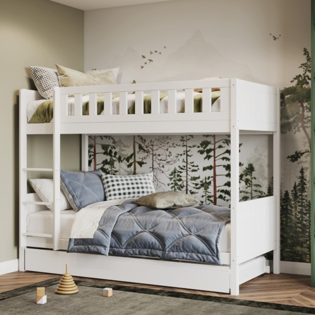 Flair Bea Wooden Bunk Bed with Trundle White - image 1