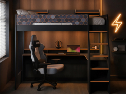 Recoil Ultimate Lumi Gaming High Sleeper with Desk Charcoal & Orange Small Double - thumbnail 2