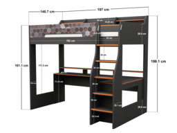 Recoil Ultimate Lumi Gaming High Sleeper with Desk Charcoal & Orange Small Double - thumbnail 7