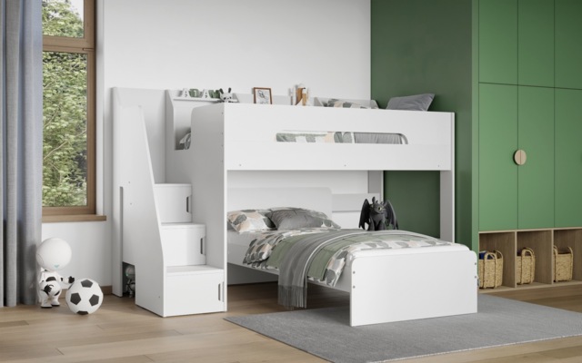 Flair Stepaside Staircase L Shaped Bunk Bed White - image 1
