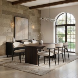 SOLACE+CO Varm & Cyra Dining Table Set with Beige Chenille Chairs-Table + 6 Chairs-Walnut
