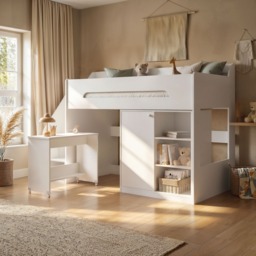 Flair Stepaside Staircase High Sleeper Workstation White - thumbnail 1