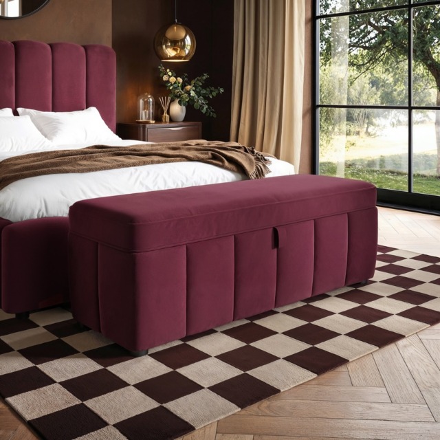 SOLACE+CO Emilie Ottoman Blanket Box Burgundy Velvet - image 1