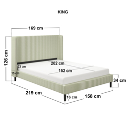 SOLACE+CO Jovanna Striped Bed Frame with Winged Headboard Woven Fabric Green Kingsize - thumbnail 6