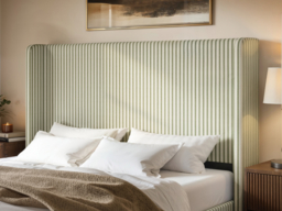 SOLACE+CO Jovanna Striped Bed Frame with Winged Headboard Woven Fabric Green Kingsize - thumbnail 3